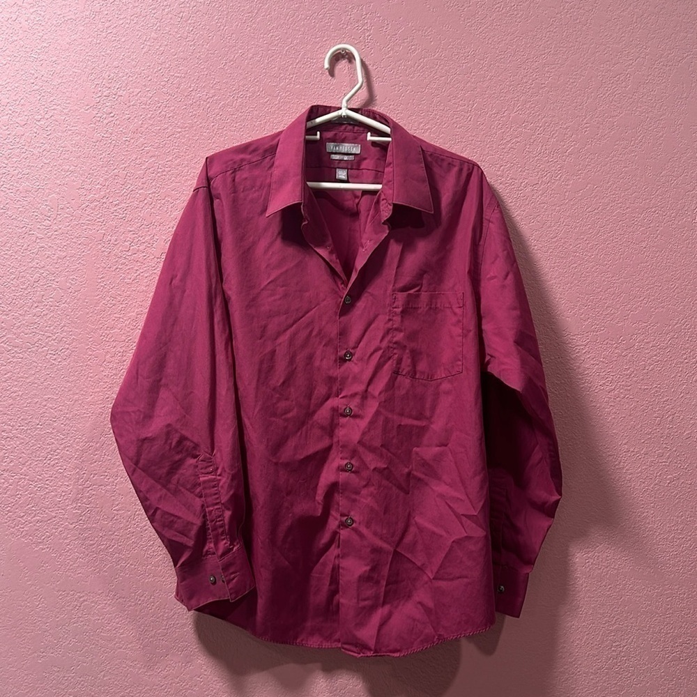 VAN HEUSEN Men’s Pink Poplin Button Down Dress Shirt 17.5, 34/35